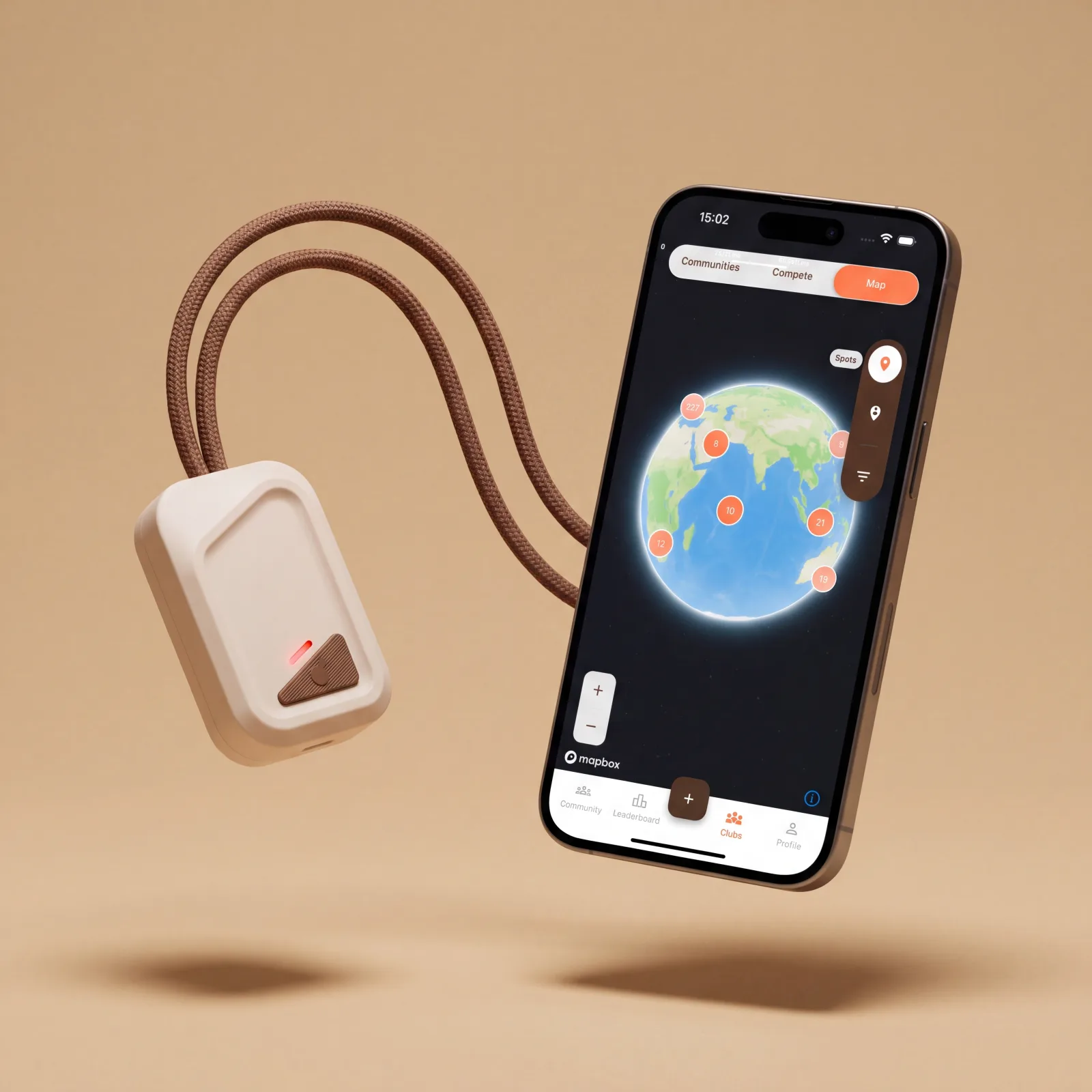 SANDIT Sensor on its cord next to a phone showing the SANDIT app